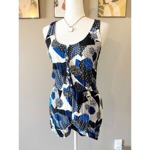 Mo Vint Blue Printed Button Up Romper